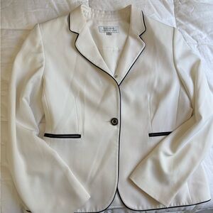 Tahari White Blazer with Black Piping